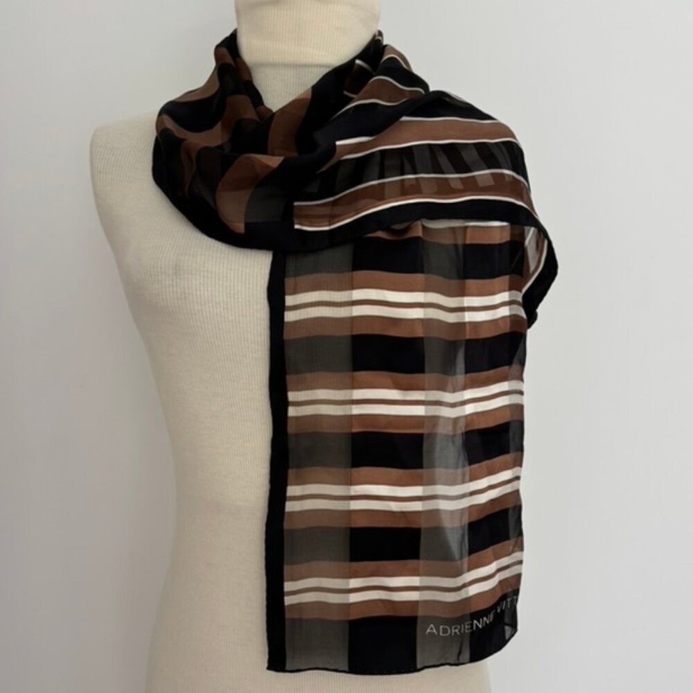Vintage Adrienne Vittadini Brown Black Striped Scarf